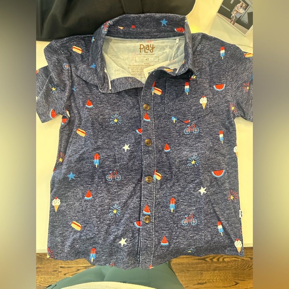 Little Sleepies Summer Celebrations Button Down 4T NWT missing button - Picture 2 of 4